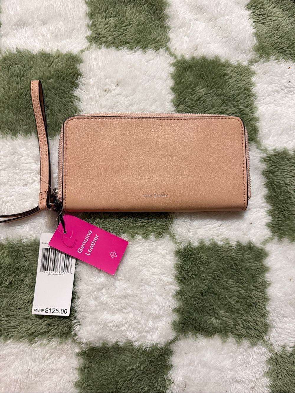 Vera Bradley Pebbled Leather Zip Wristlet in Blush Pink